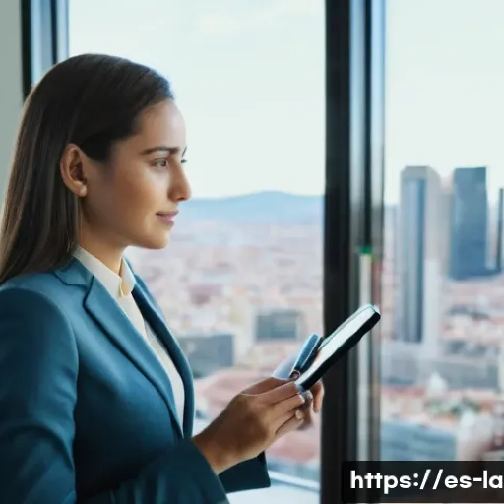 변호사 연봉 협상에서 유리한 기술 - A professional Spanish legal office scene showing a confident young female lawyer in formal business...