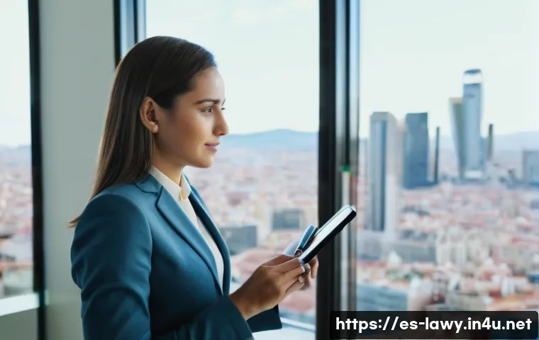 변호사 연봉 협상에서 유리한 기술 - A professional Spanish legal office scene showing a confident young female lawyer in formal business...