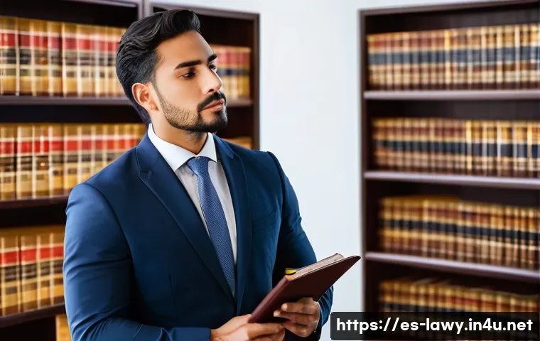 변호사 이직 성공 사례 - A professional Hispanic lawyer in a modern, well-lit office setting, dressed in smart business attir...