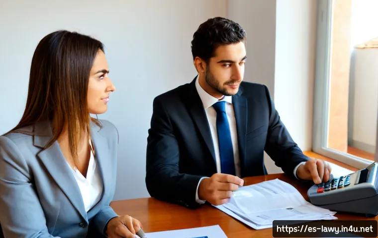 변호사 초임 연봉 범위와 협상 팁 - Photorealistic career negotiation scene in a modern Spanish law office, young lawyer in professional...