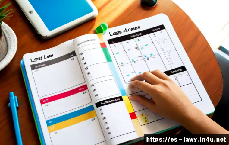 Home 17 변호사 시험 공부 스케줄 짜는 법 - Photorealistic overhead view of a Spanish-speaking law student creating a bar exam study schedule at...